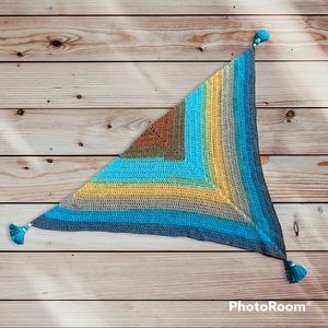 Crochet Triangle Scarf with Tassels-Peacock Motif, 100% acrylic, handmade